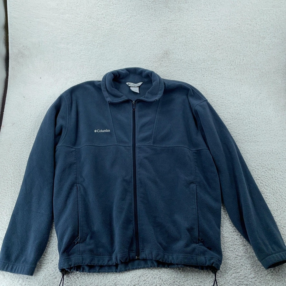 Columbia Full Zip Fleece Jacket Mens 2XL Blue Embroidered Drawcord‎ Cinch Waist